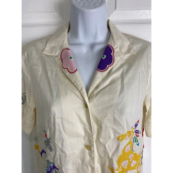 VTG Diane Von Furstenberg Colorful Horses Floral Button Down Shirt 80s - Picture 5 of 11